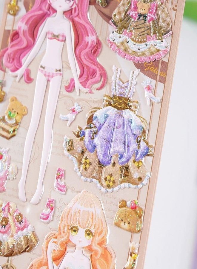 OANGO ملصقات OANGO، ورقتان، ملصقات ثلاثية الأبعاد يمكنكِ صنعها بنفسكِ، ملصقات لتغيير ملابس الأميرات، ملصقات جمالية، مجموعة ملصقات لطيفة ذاتية اللصق، مجموعة ملصقات بارزة - Image 3